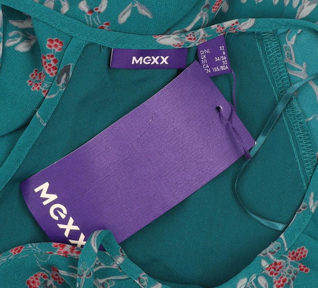 Mexx Women Teal Floral Knee Length Long Sleeve Shift Dress Size 6