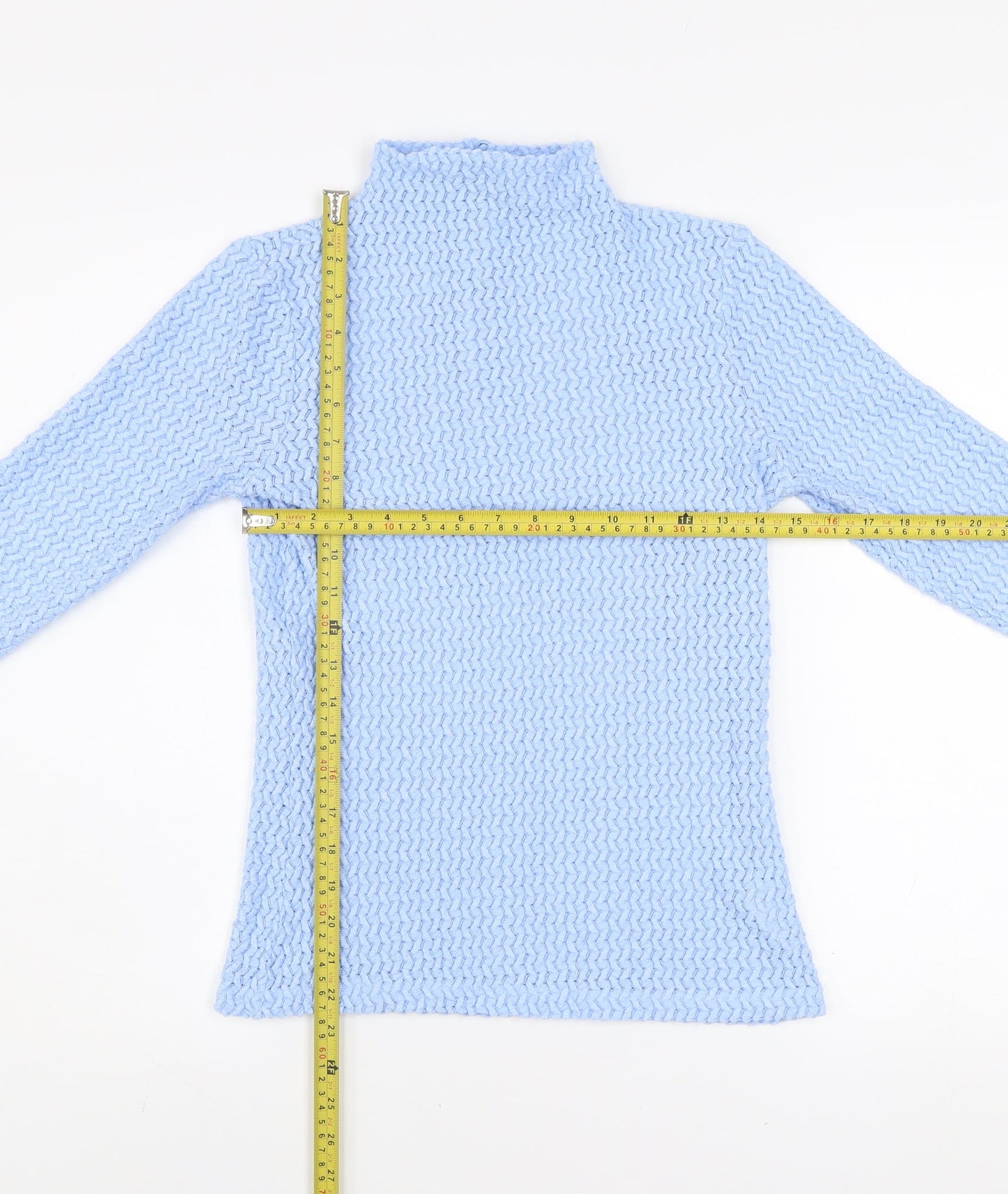 Savida Women Blue Lace Roll Neck Long Sleeve Top Size 10
