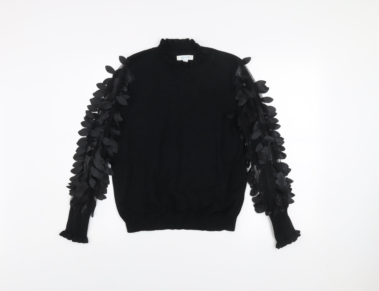 Blue Vanilla Womens Black High Neck Jumper UK S Puff Sleeve Pullover