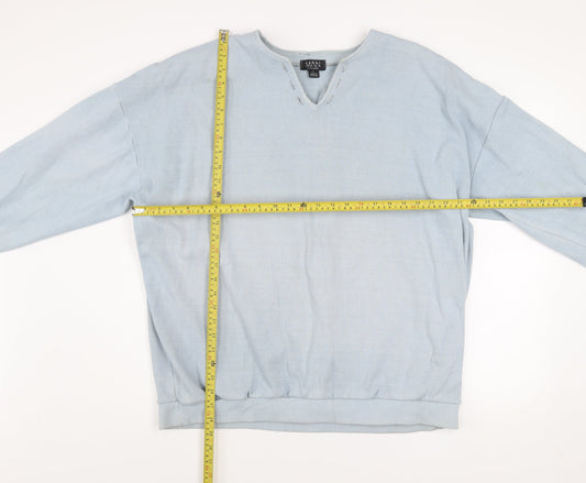 boohooMAN Men's Blue V-Neck Graphic Sweatshirt Size L Relaxed Fit