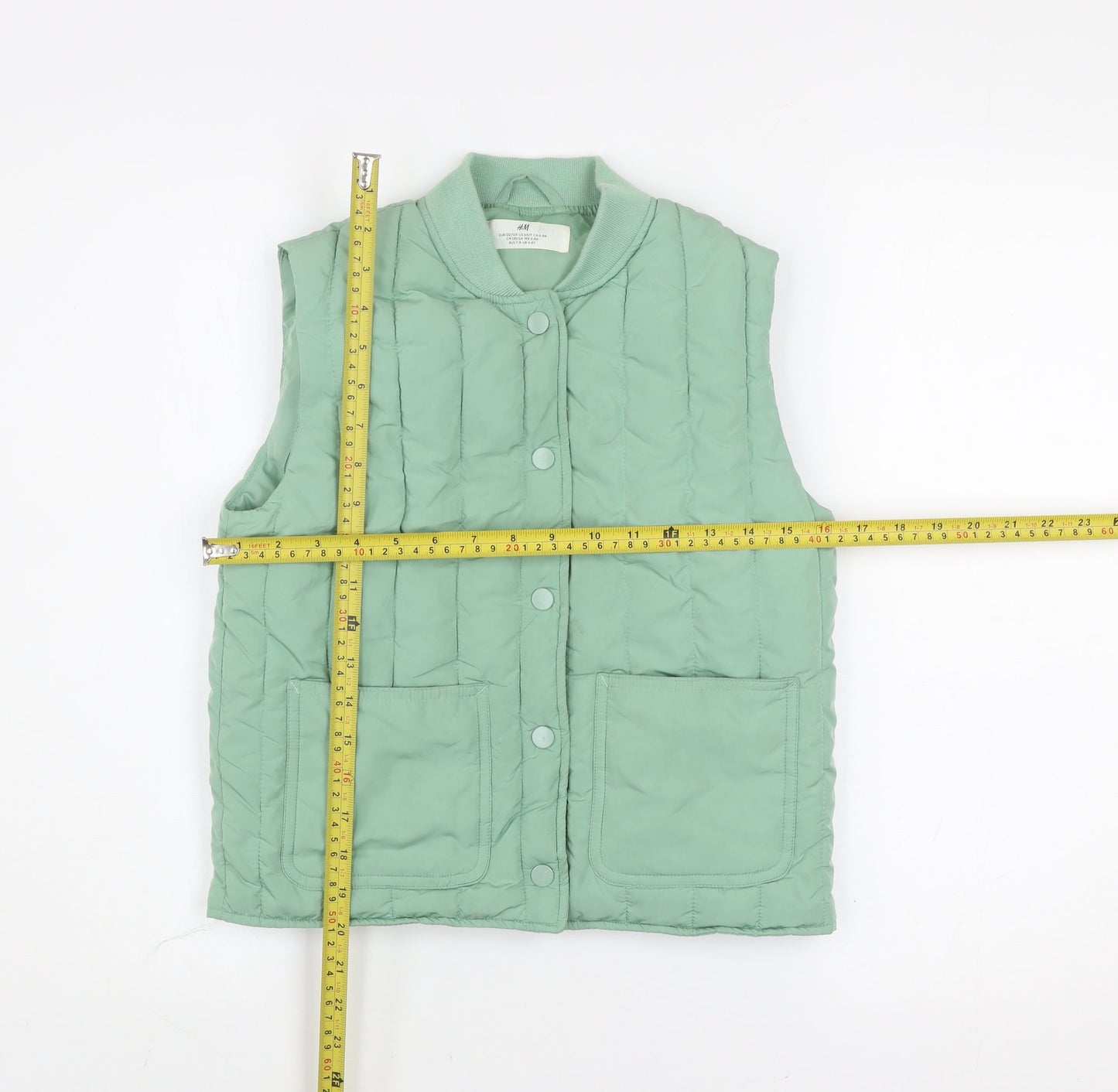 H&M Girls Green Quilted Padded Waistcoat 6-7 Years Sleeveless Lightweight