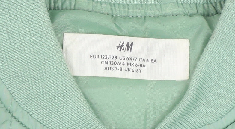 H&M Girls Green Quilted Padded Waistcoat 6-7 Years Sleeveless Lightweight