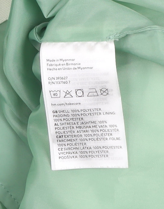 H&M Girls Green Quilted Padded Waistcoat 6-7 Years Sleeveless Lightweight