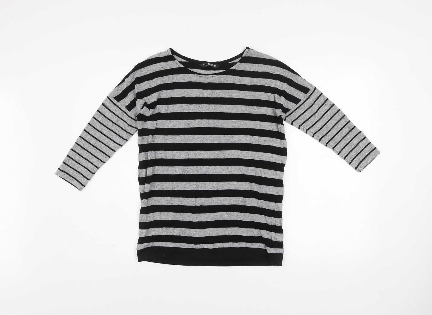 Dunnes Women’s Grey Black Striped 3/4 Sleeve Pullover Jumper Size 8
