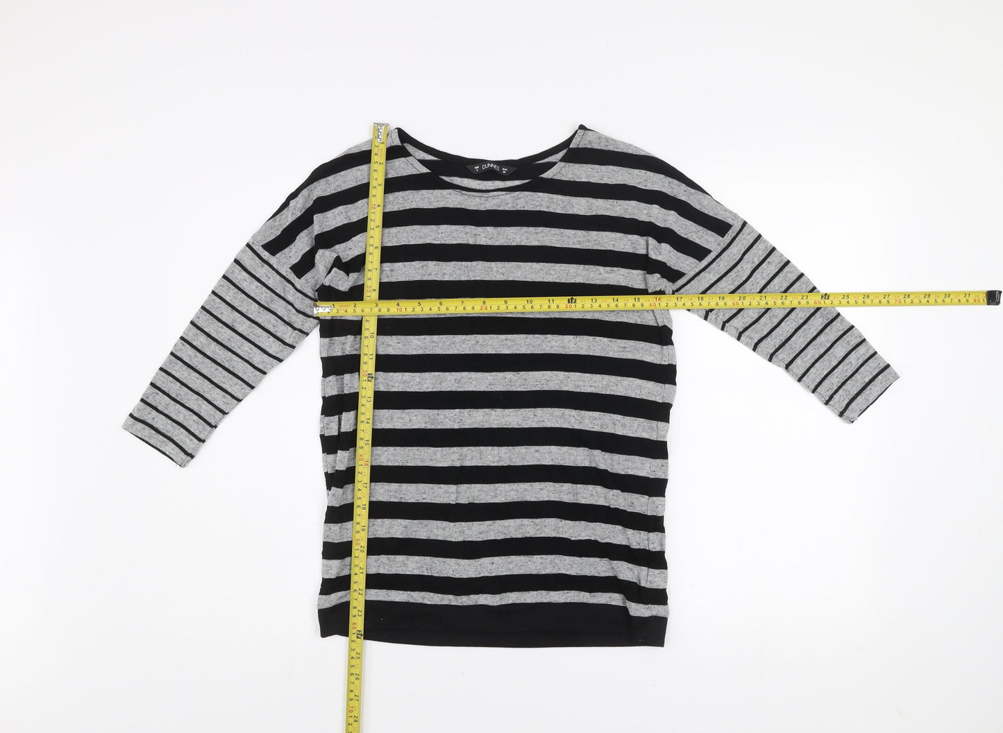 Dunnes Women’s Grey Black Striped 3/4 Sleeve Pullover Jumper Size 8