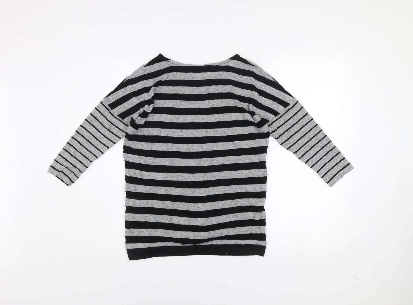 Dunnes Women’s Grey Black Striped 3/4 Sleeve Pullover Jumper Size 8