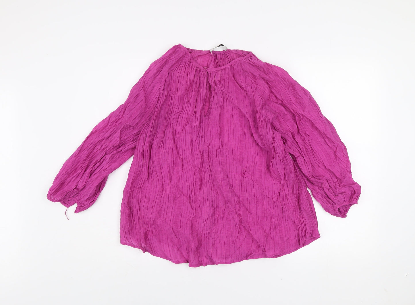 Gallery Women's Purple Crinkle Cotton Long Sleeve Tunic Blouse Size M