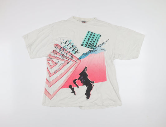 Nike Men's White Graphic Print 80s Retro T-Shirt L Cotton Vintage