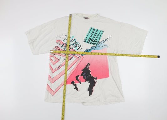 Nike Men's White Graphic Print 80s Retro T-Shirt L Cotton Vintage