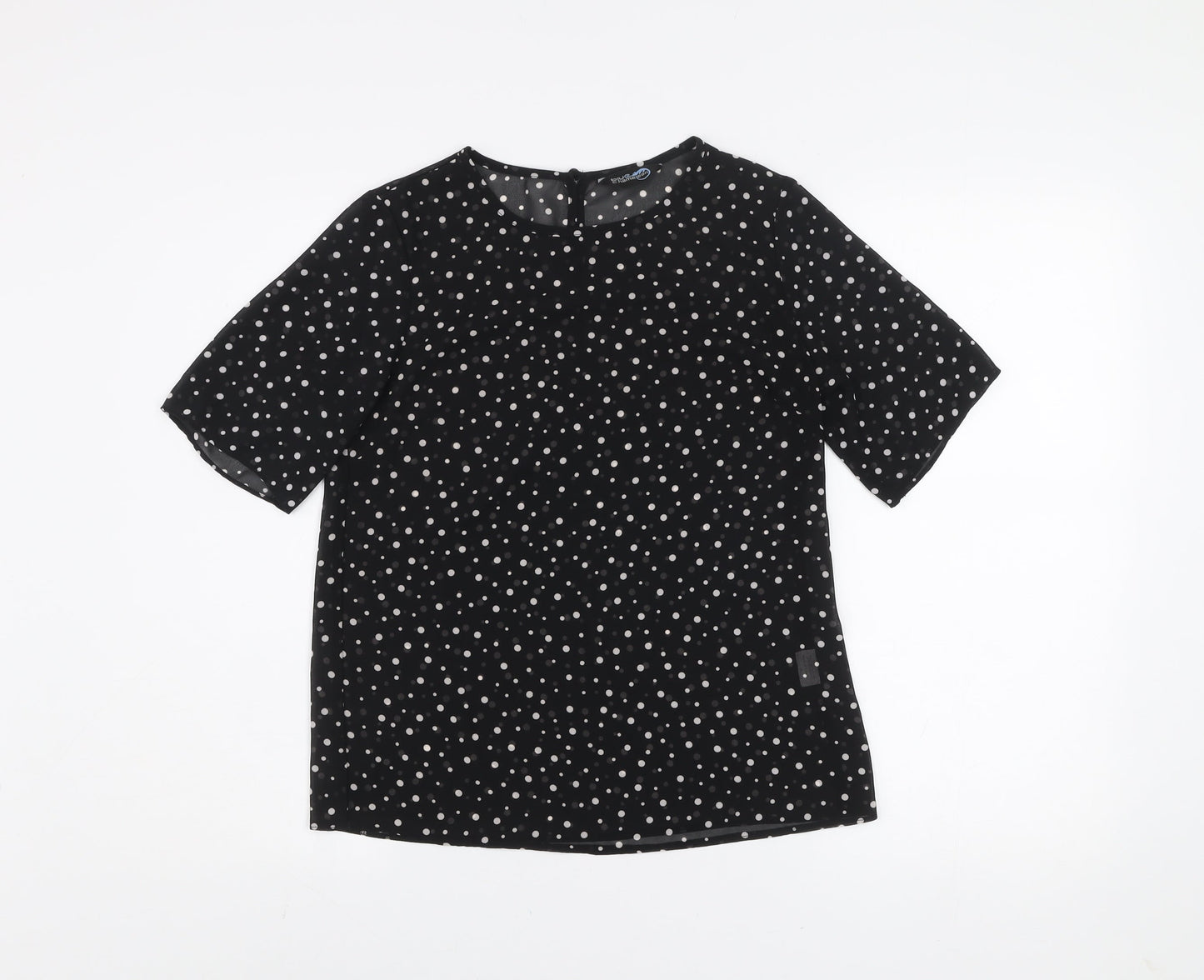 Blue Chameleon Women's Black Polka Dot Short Sleeve Blouse XS