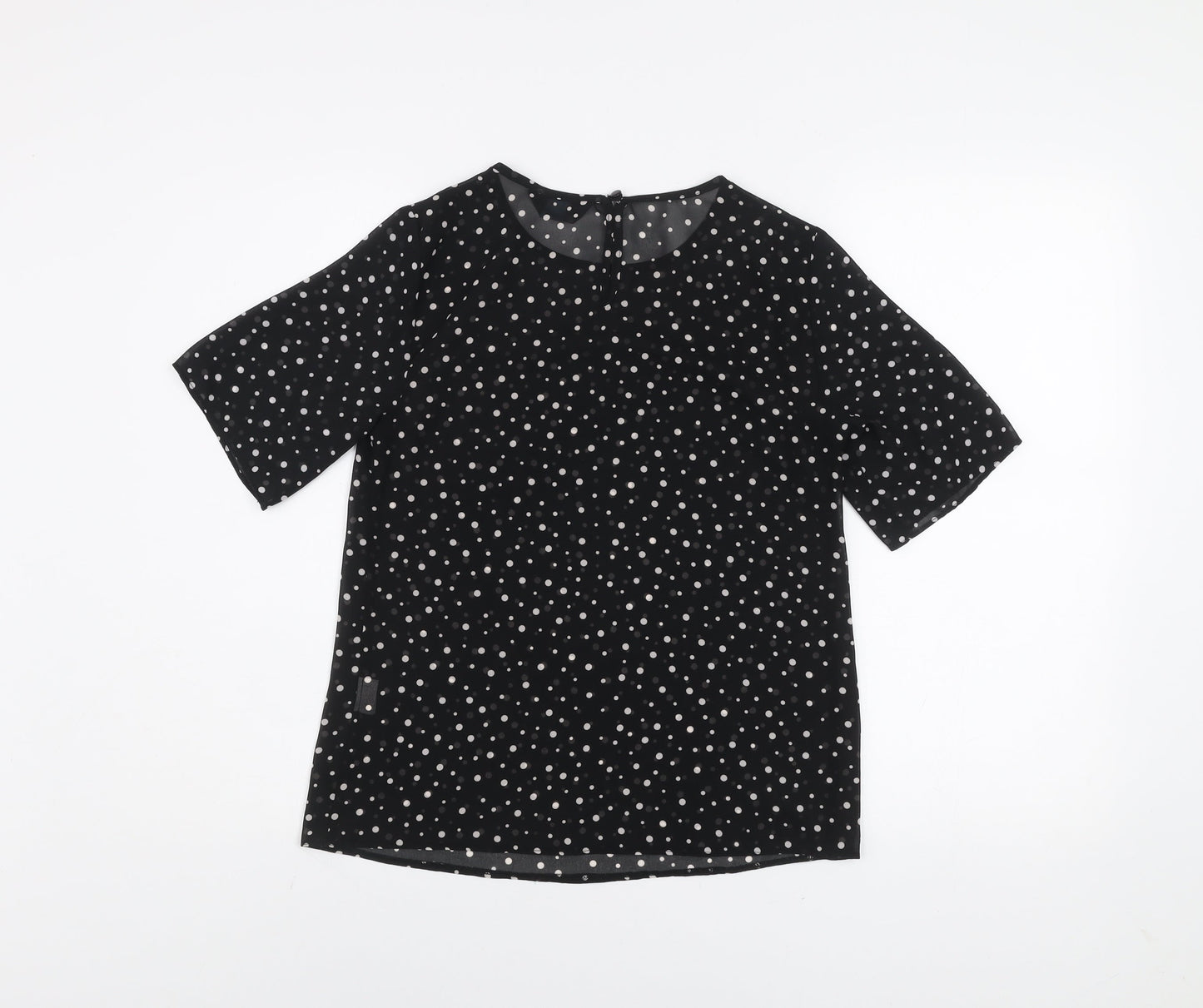 Blue Chameleon Women's Black Polka Dot Short Sleeve Blouse XS