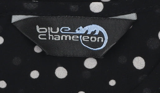 Blue Chameleon Women's Black Polka Dot Short Sleeve Blouse XS