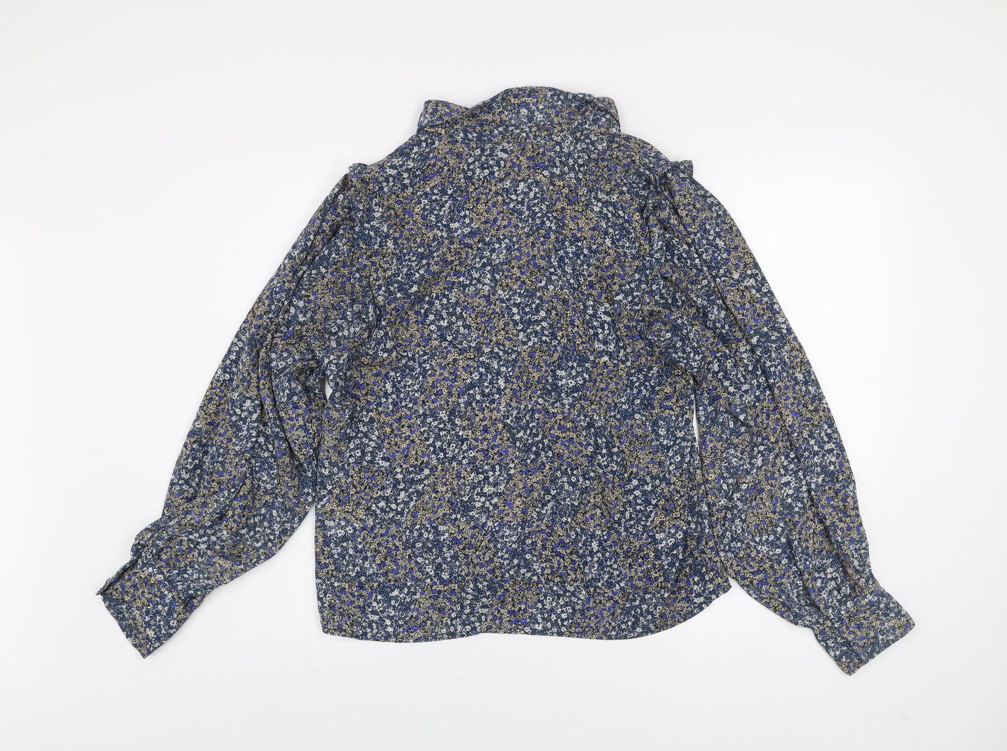 ONLY Women's Blue Floral Ruffle Blouse M Long Sleeve Tunic Style