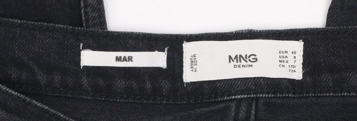 Mango Women Black Straight Leg Jeans Size 12 Regular Fit Denim