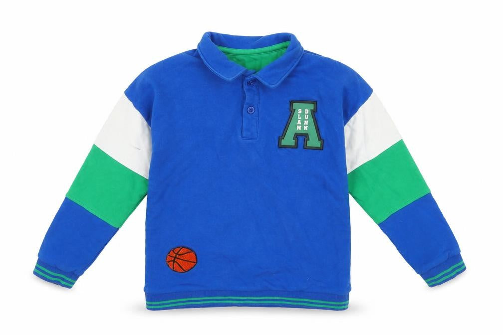 Dunnes Girls Blue Colourblock Basketball Henley Sweatshirt 6-7 Years
