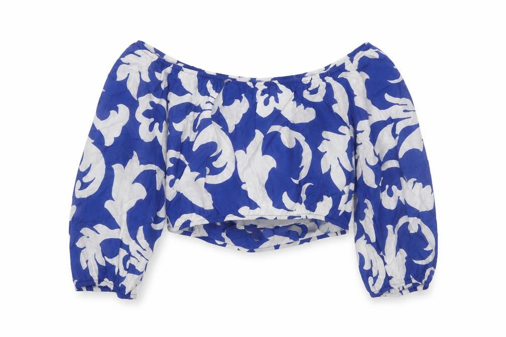 H&M Women's Blue Floral Off Shoulder Cropped Blouse Size 12
