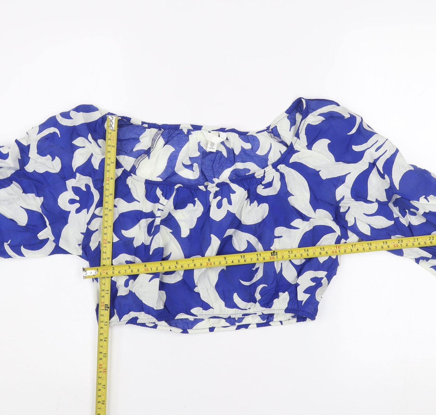 H&M Women's Blue Floral Off Shoulder Cropped Blouse Size 12