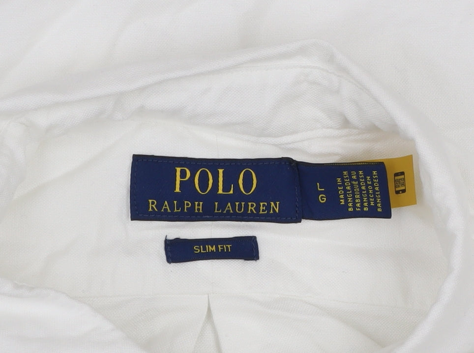 Ralph Lauren Men's White Slim Fit Button-Down Long Sleeve Shirt Size L