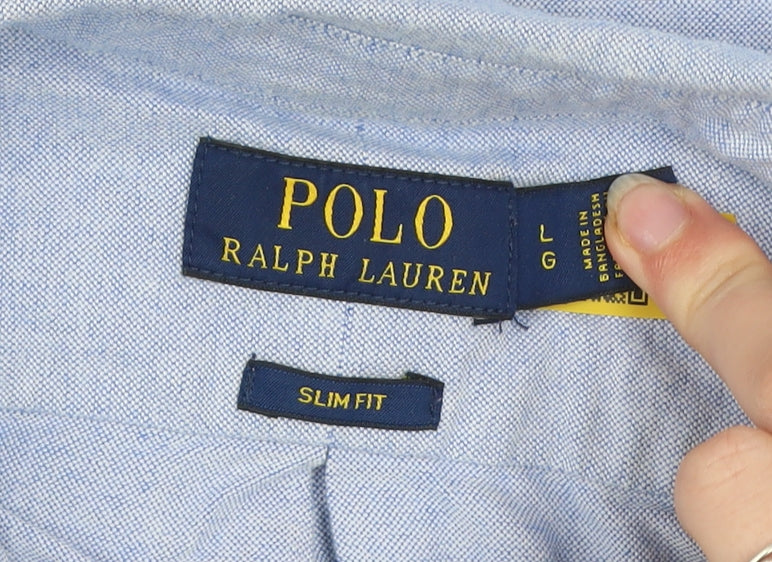Ralph Lauren Men’s Blue Slim Fit Cotton Button-Up Shirt L