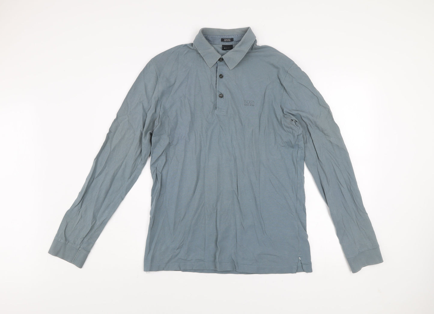 Hugo Boss Men's Blue Long Sleeve Pima Cotton Polo Shirt L Regular Fit