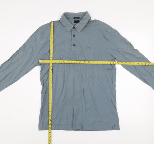 Hugo Boss Men's Blue Long Sleeve Pima Cotton Polo Shirt L Regular Fit