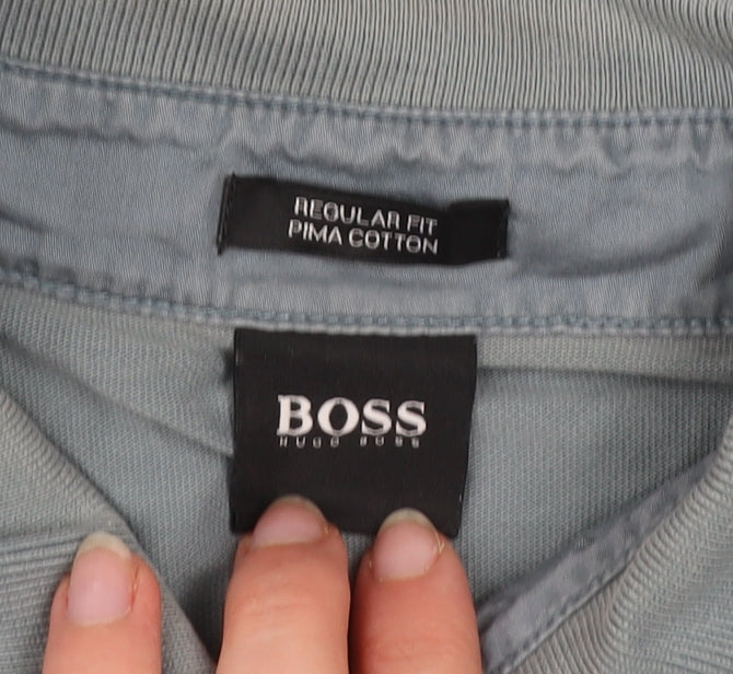 Hugo Boss Men's Blue Long Sleeve Pima Cotton Polo Shirt L Regular Fit