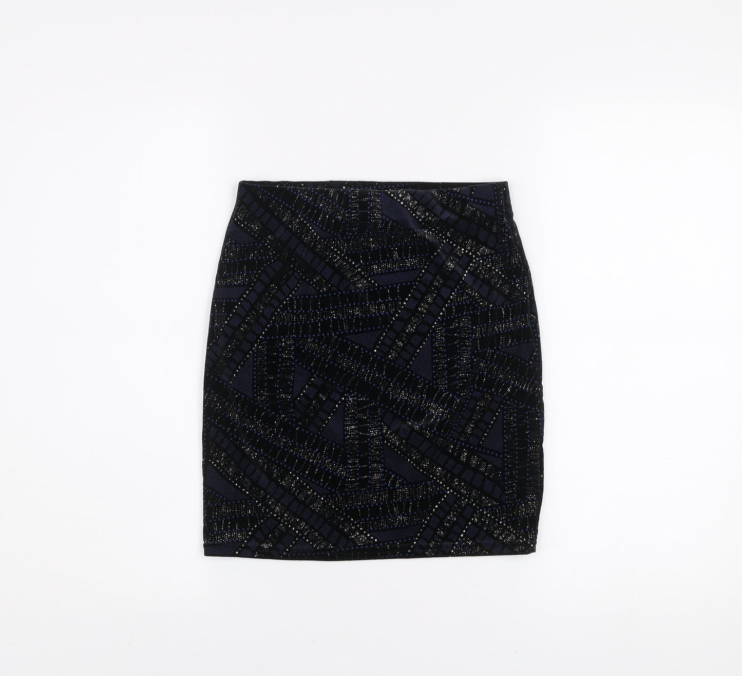 River Island Womens Black Sequin Geometric Skirt Size 8 Slim Fit Party