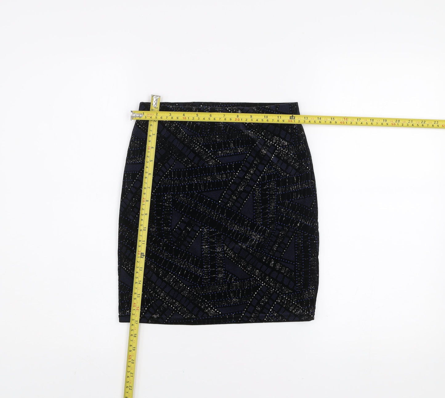 River Island Womens Black Sequin Geometric Skirt Size 8 Slim Fit Party