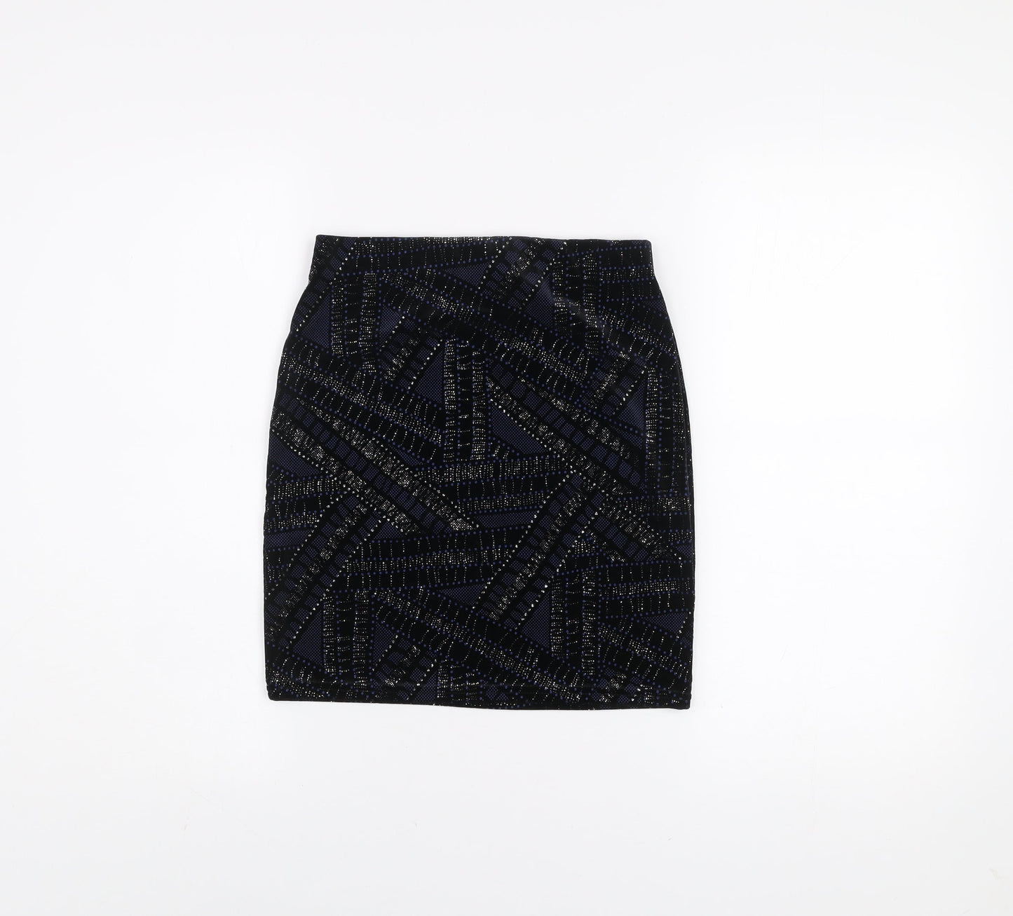 River Island Womens Black Sequin Geometric Skirt Size 8 Slim Fit Party