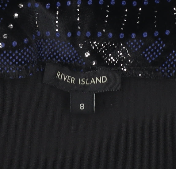 River Island Womens Black Sequin Geometric Skirt Size 8 Slim Fit Party