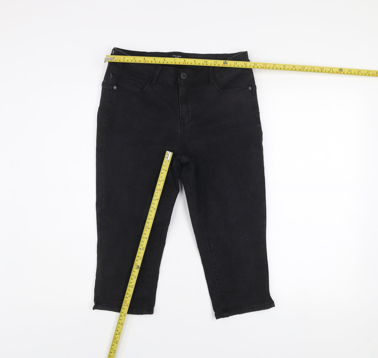 Vero Moda Women Black Cropped Slim Fit Denim Jeans Size M