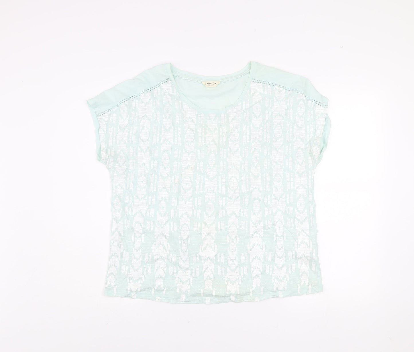 Marks and Spencer Women’s Light Green Geometric Short Sleeve Cotton T-Shirt UK 14