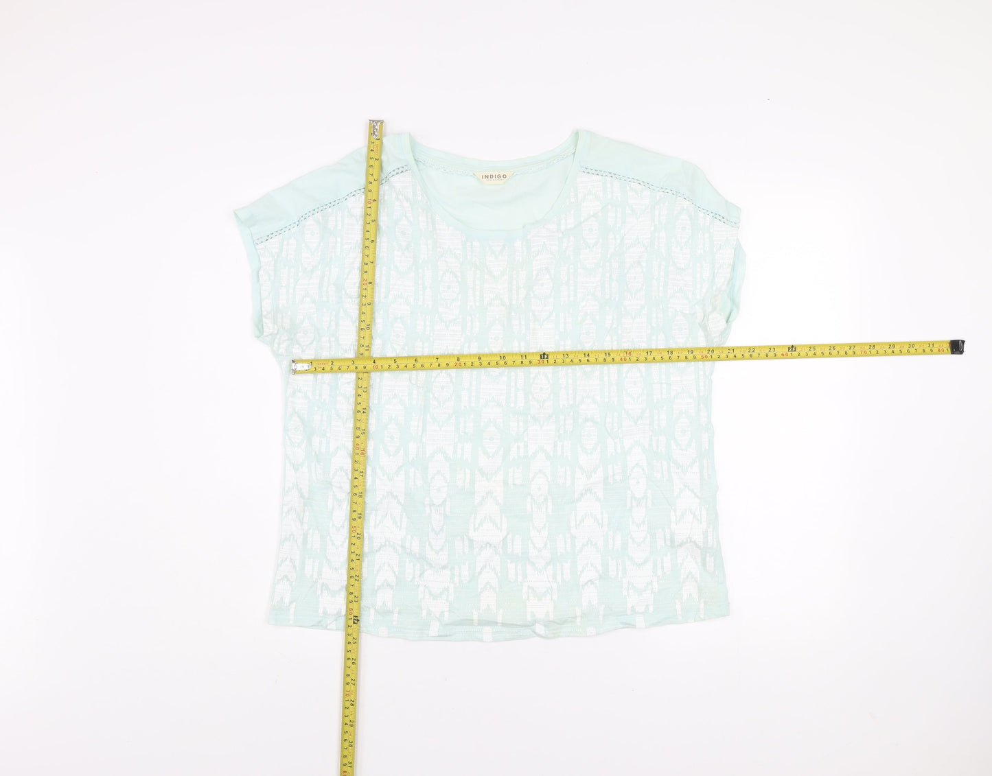 Marks and Spencer Women’s Light Green Geometric Short Sleeve Cotton T-Shirt UK 14