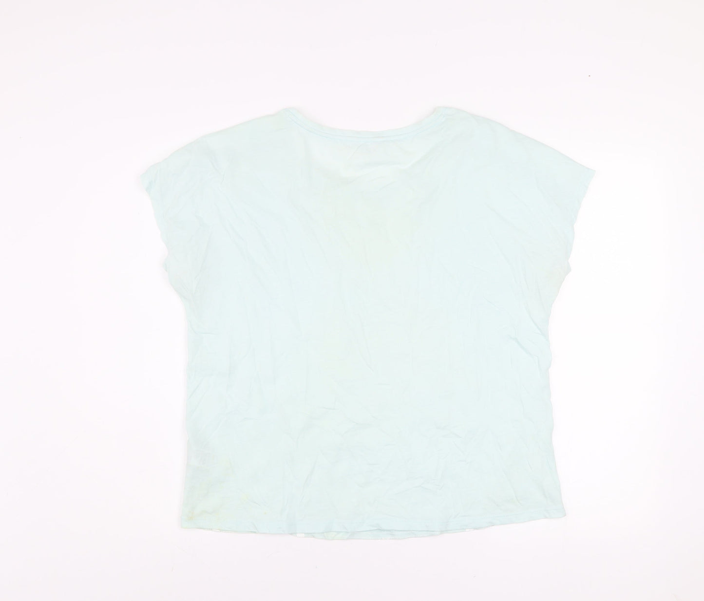 Marks and Spencer Women’s Light Green Geometric Short Sleeve Cotton T-Shirt UK 14