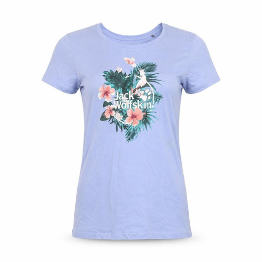 Womens UK Size 12 Jack Wolfskin Blue Cotton Blend T-Shirt