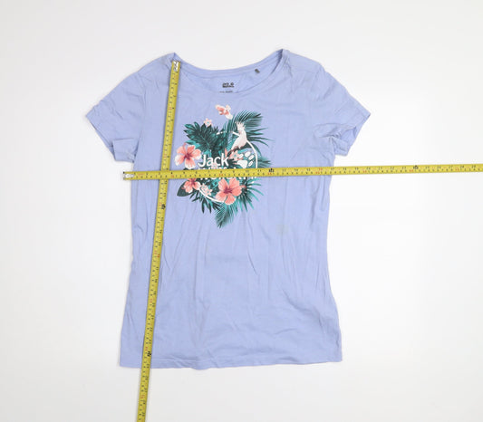 Jack Wolfskin Women's Blue Floral T-Shirt Size 12 Cotton Blend