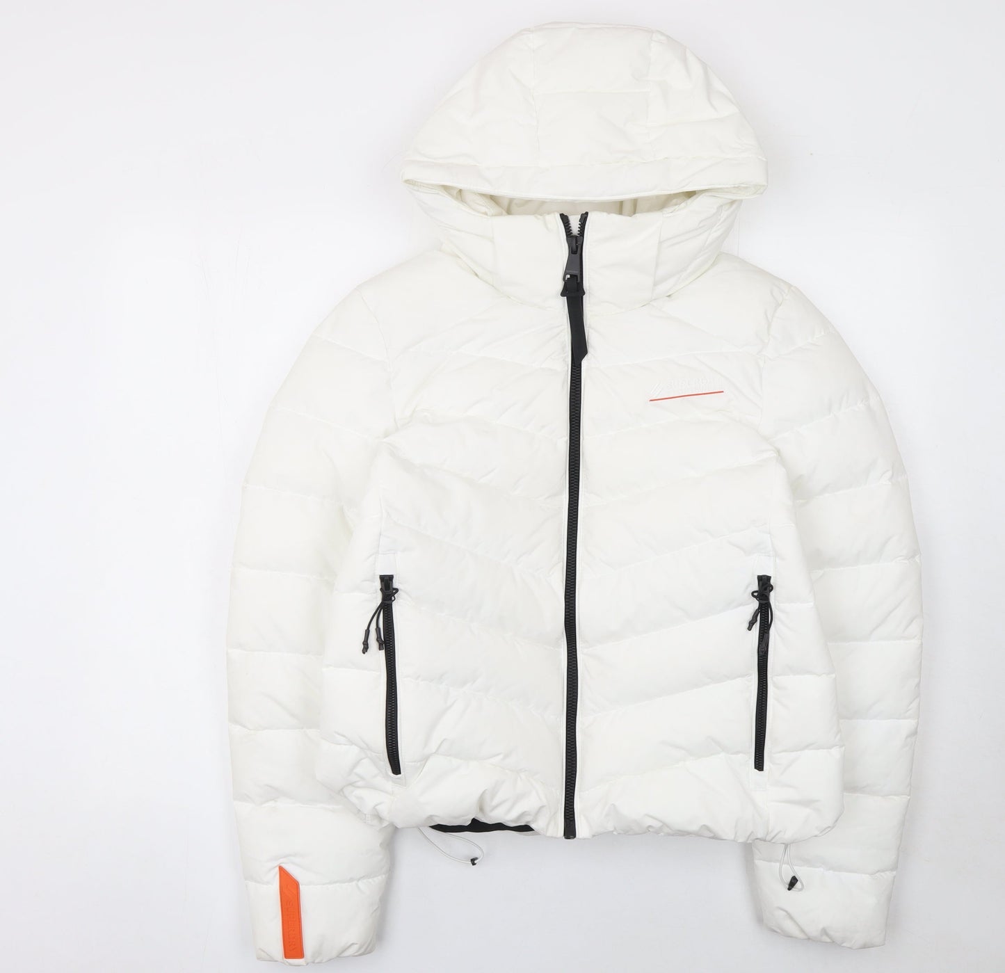 Superdry Women's White Puffer Jacket Size 14 Hooded Winter Coat
