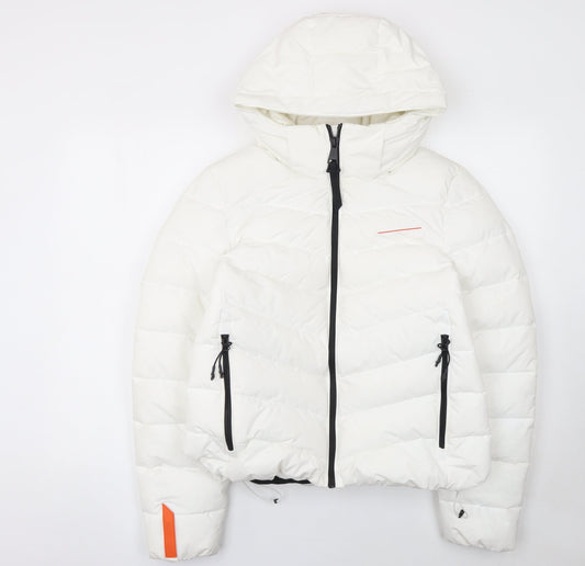 Superdry Women's White Puffer Jacket Size 14 Hooded Winter Coat