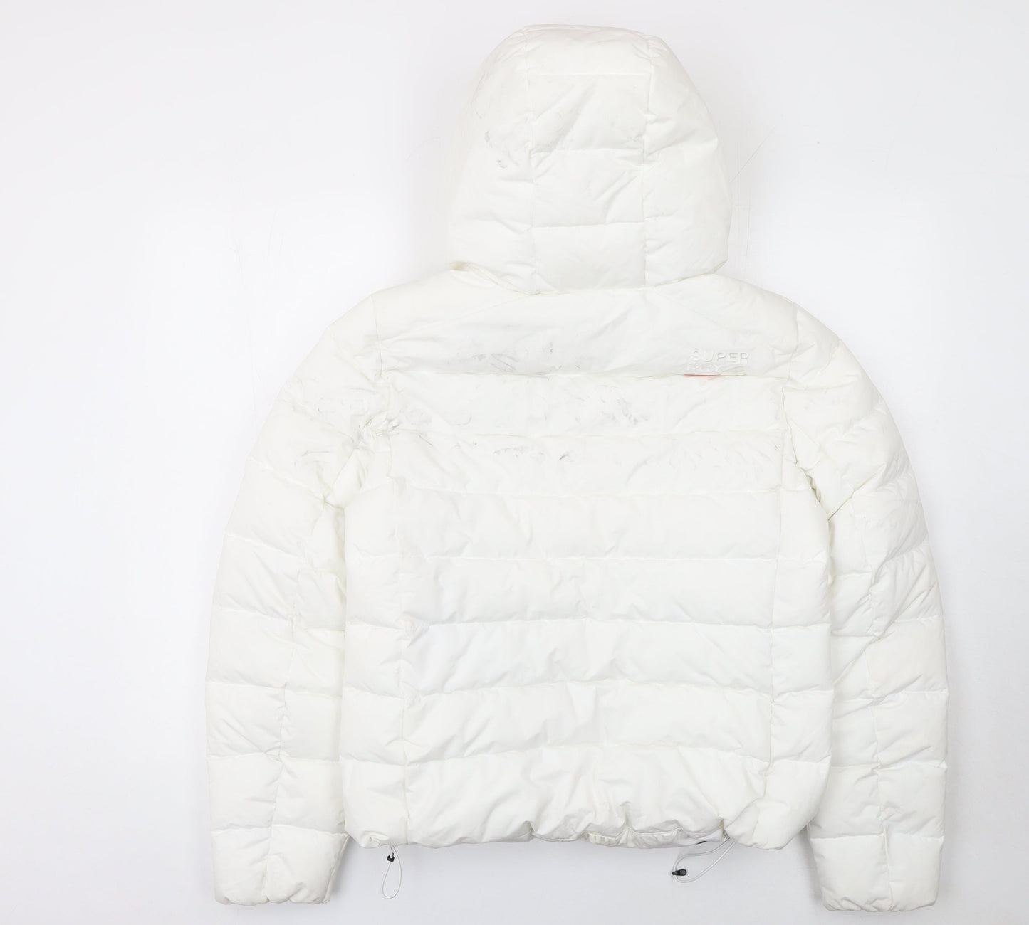 Superdry Women's White Puffer Jacket Size 14 Hooded Winter Coat