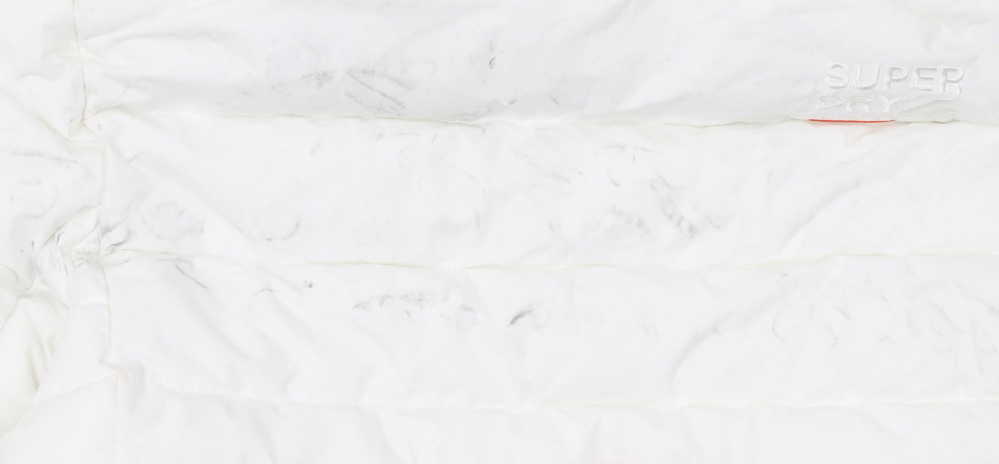 Superdry Women's White Puffer Jacket Size 14 Hooded Winter Coat