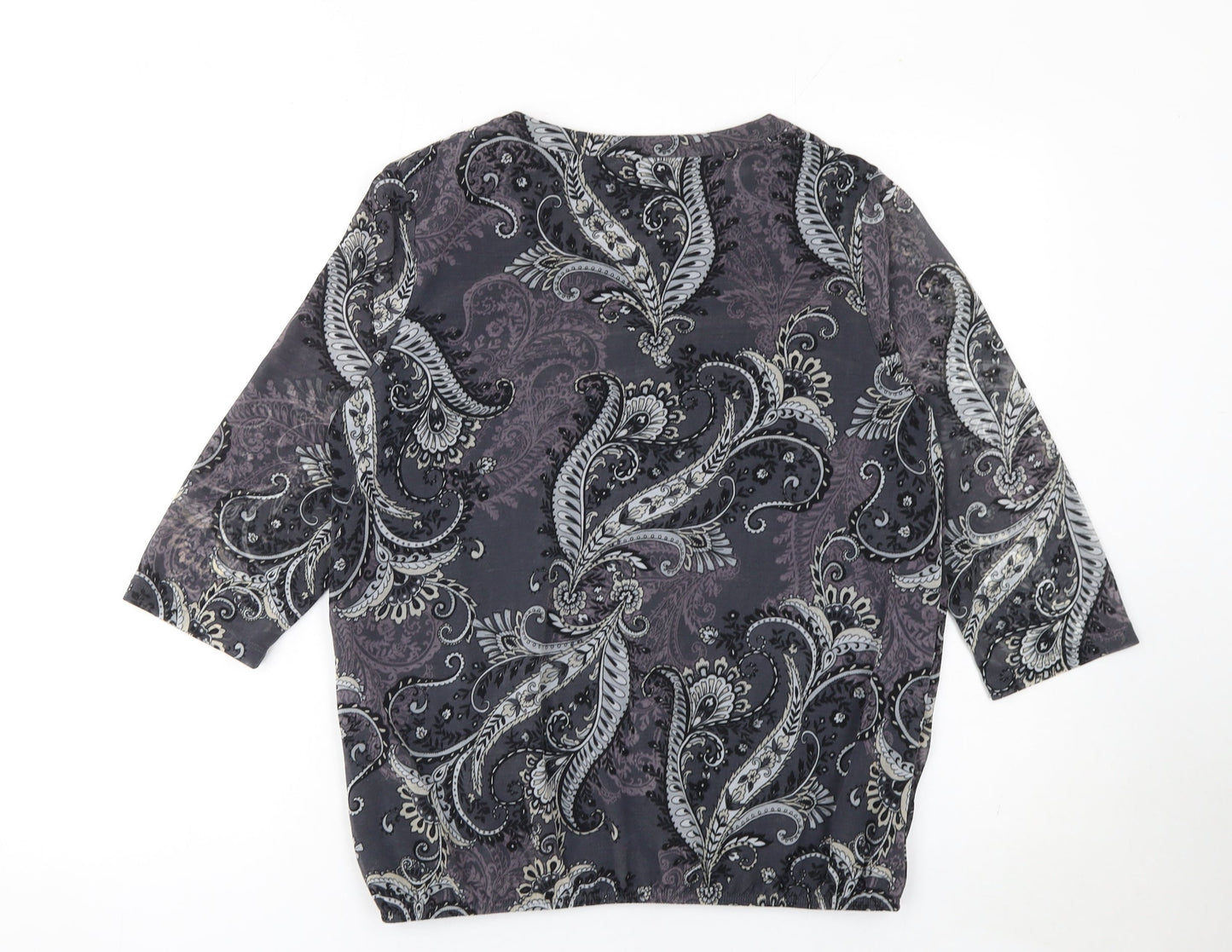 Croft & Barrow Women’s Grey Paisley Beaded 3/4 Sleeve Tunic Blouse Size M