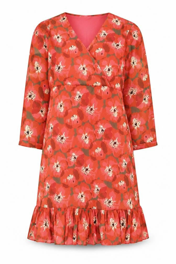 Pala D’Oro Women’s Red Floral Wrap Knee Length Dress Size L