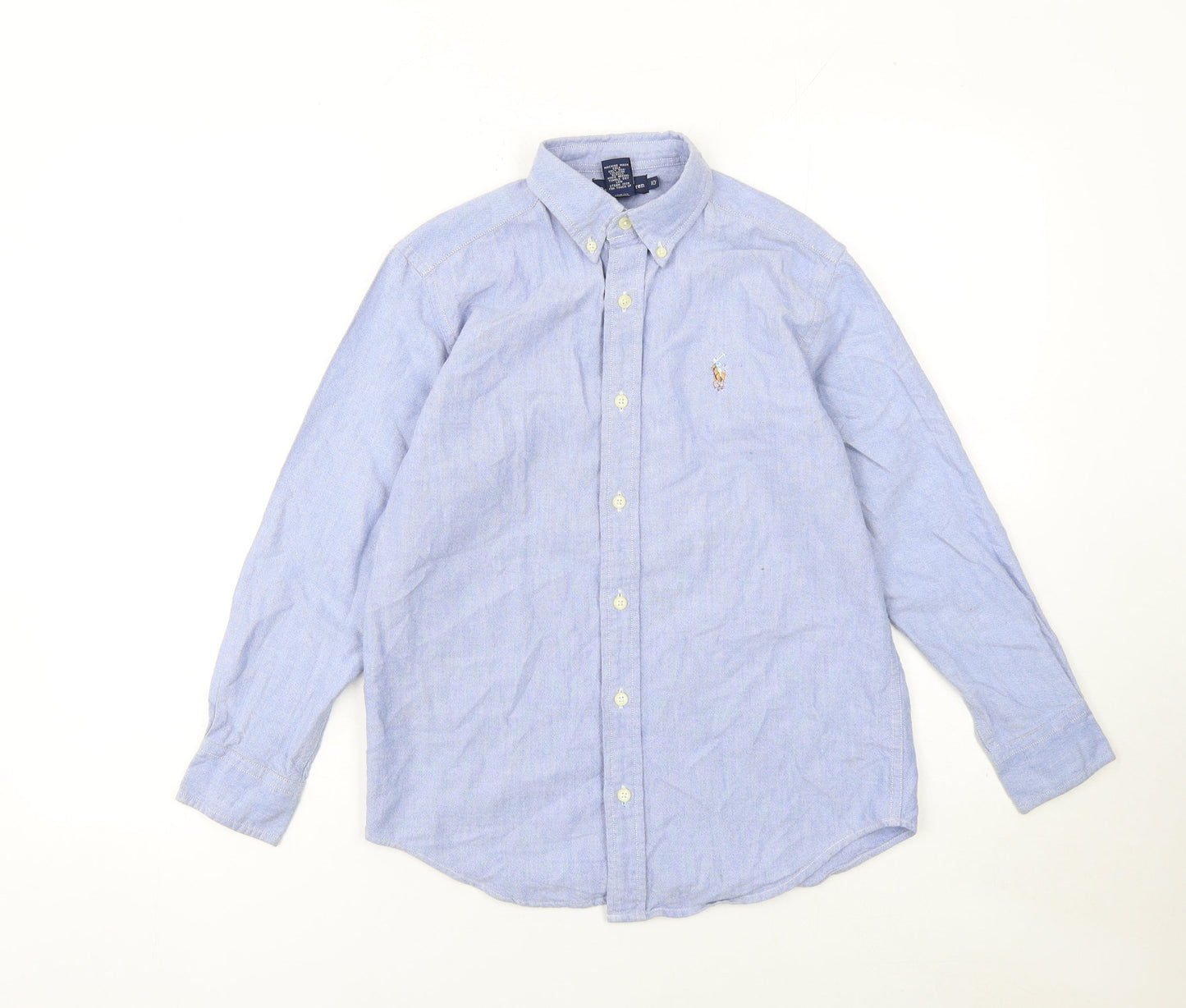 Ralph Lauren Boys Blue Long Sleeve Button-Up Oxford Shirt Size 10 Cotton