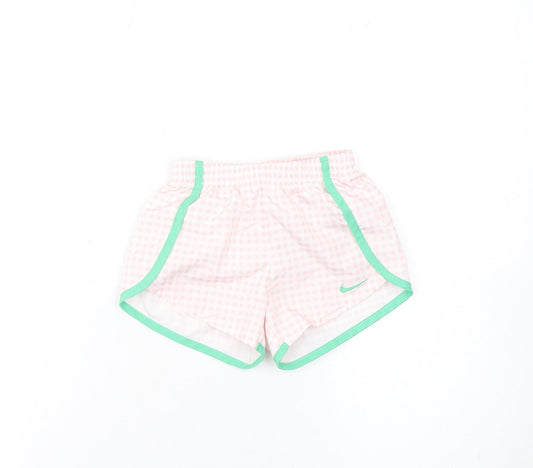 Nike Girls Pink Check Dri-FIT Athletic Shorts 2-3 Years