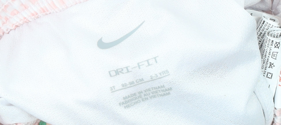 Nike Girls Pink Check Dri-FIT Athletic Shorts 2-3 Years