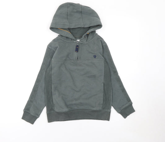 FatFace Boys Grey 7-8 Years Half Zip Hooded Cotton Blend Sweatshirt