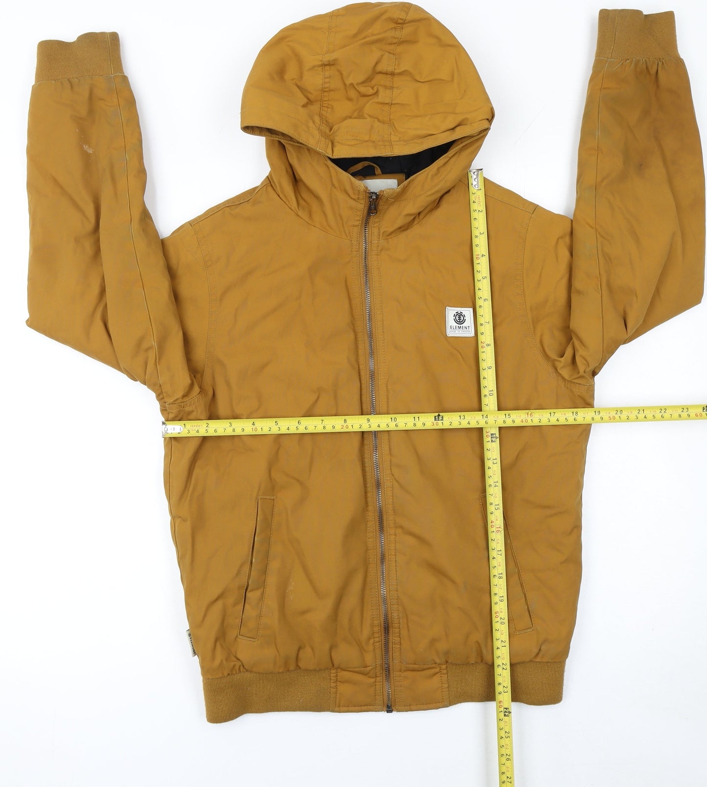 Element Boys Brown Hooded Bomber Jacket Size 14 Years Polyester Cotton