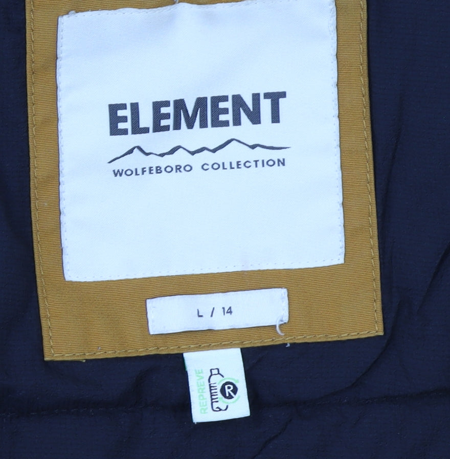 Element Boys Brown Hooded Bomber Jacket Size 14 Years Polyester Cotton