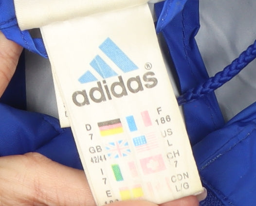Adidas Men's Blue L Windbreaker Jacket Hooded Full Zip Sportswear