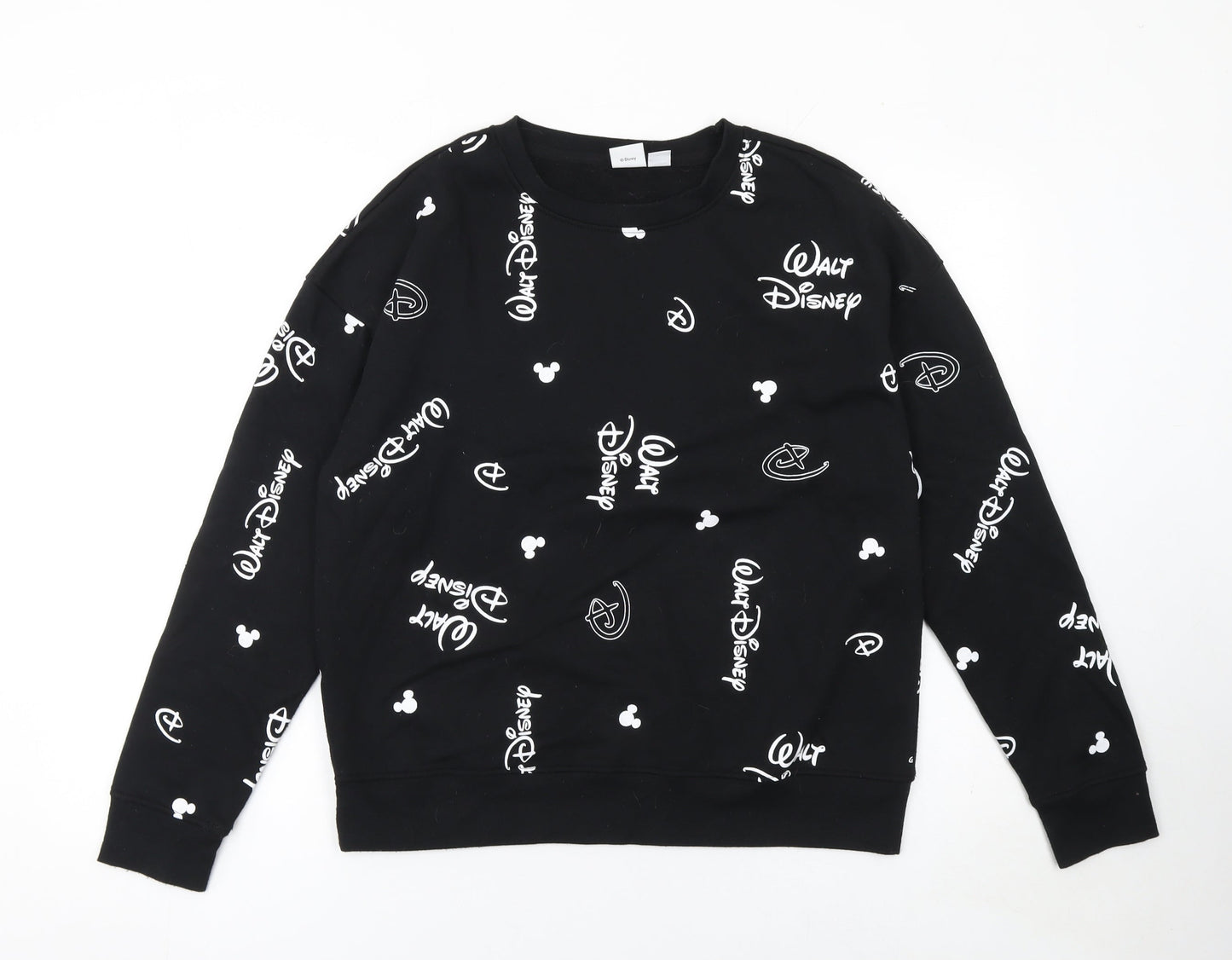 Disney Women Black Sweatshirt Small Walt Disney Print Crew Neck